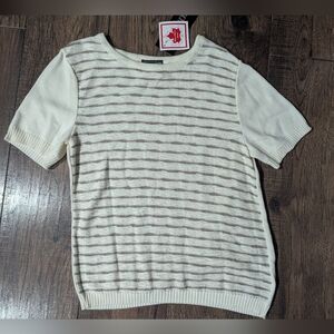 Excelsior Vintage Women's Sweater Blouse Cream & Taupe Striped Cotton Small NWT